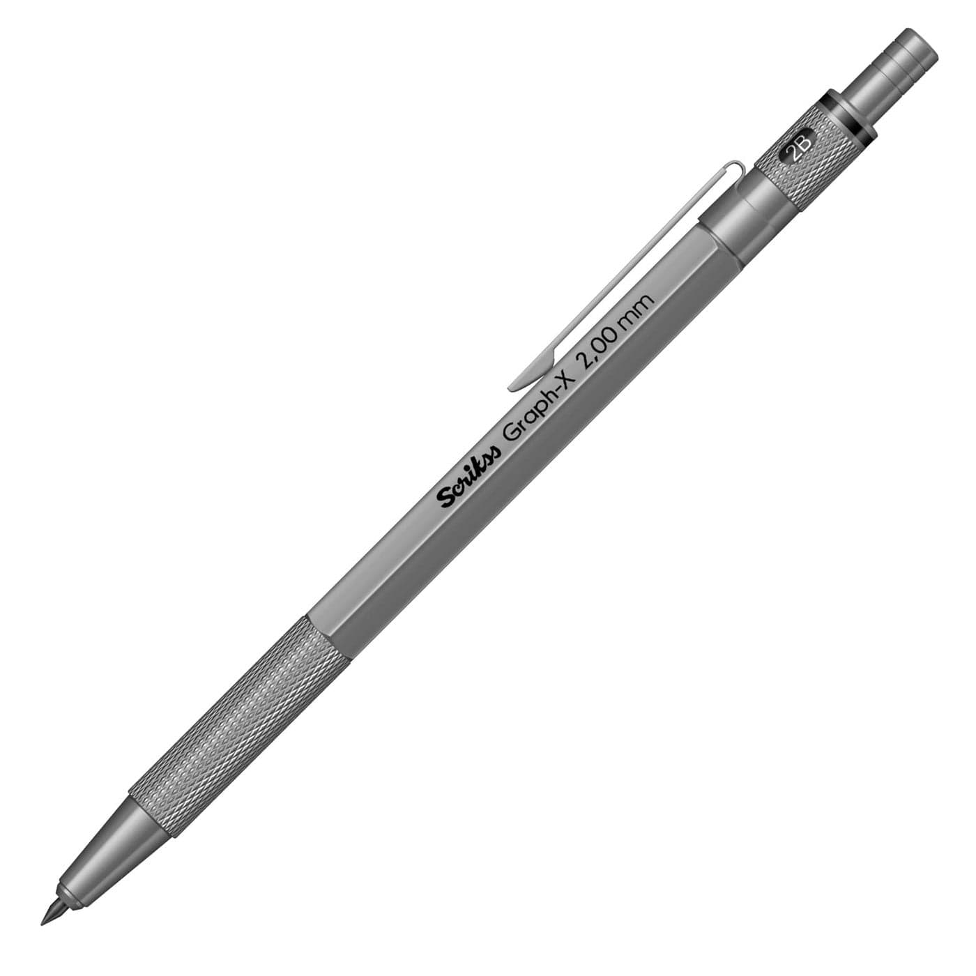 Scrikss 20mm Mechanical Clutch Lead Pen Pencil Satin Grey Brass Body Push Mechanism GraphX Series Mini Removable Sharpener