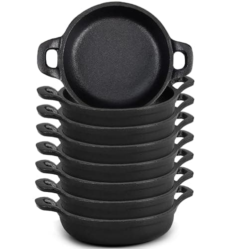 Ziliny Mini Cast Iron Skillets 5 x 5 x 13 Inch Cast Iron Pan Small Ramekin Set Black Casserole Dish Cookware Oven Safe Mini Skillets for Kitchen Indoor Outdoor Picnic 8 Pack