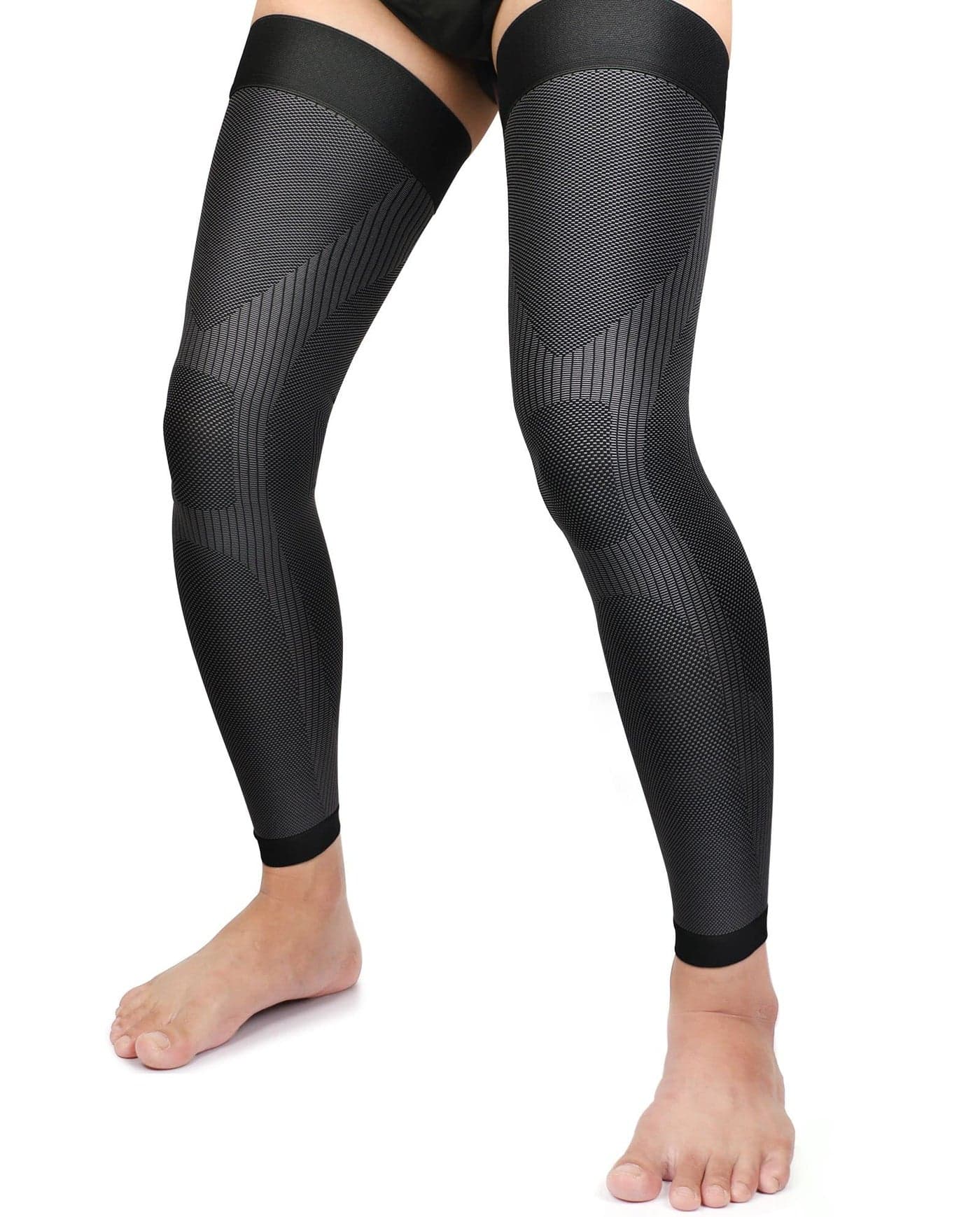 KEKING® Full Leg Compression Sleeves, Unisex, Thigh High Compression Stocking 20-30mmHg Graduated Support for Thigh Calf Knee, Running, Basketball, Reduce Varicose Veins and Swelling, 1 Pair, Black L