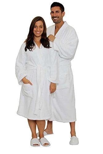 Jmr Usa Inc. Unisex 100% Cotton Terry Cloth Bathrobe – Ideal Robe for Men & Women at Home, Spa, Hotel, Sauna, Pool, Bath & Shower - White