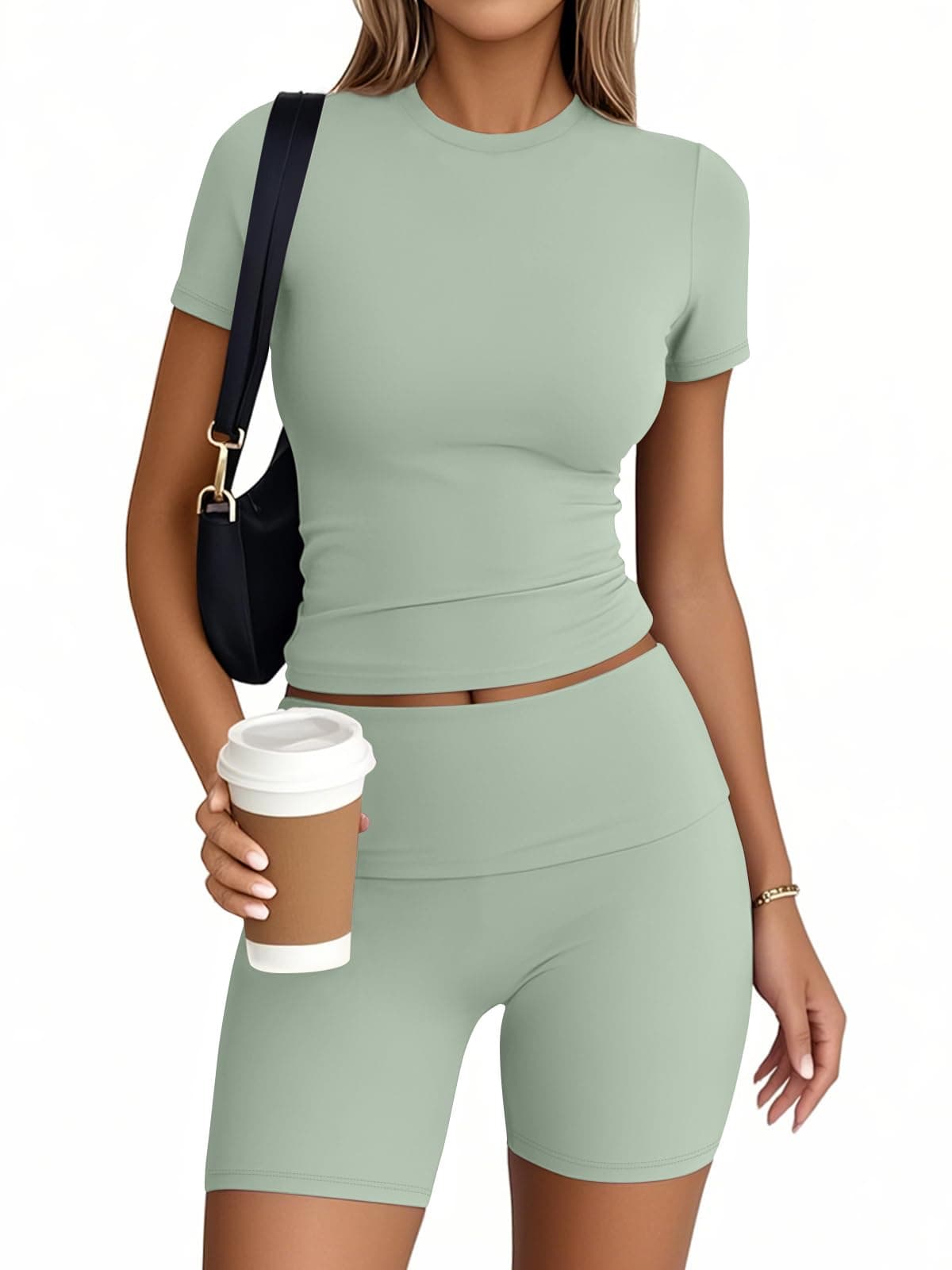 Trendy Queen 2 Piece Summer Cute Workout Sets Gym Short Set Pilates Yoga Outfits Going Out Spring Athletic Comfy Active Wear GrassGreen S