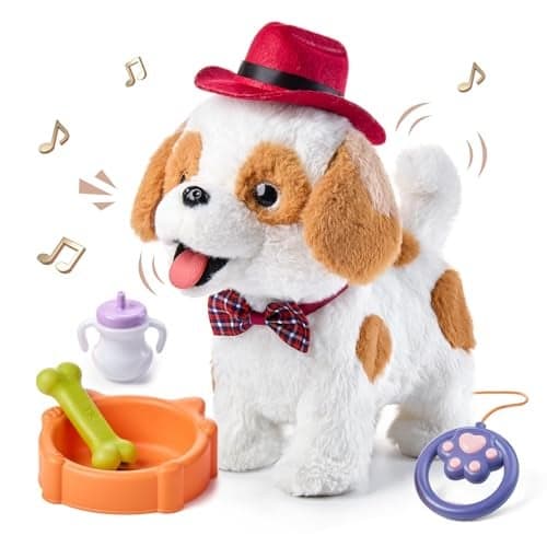 OR OR TU Walking Barking Toy Dog with Remote Control Leash Plush Puppy Electronic Interactive Toys for Kids Wag Tail Singing Pretend Dress Up Realistic Stuffed Dog Age 3 4 5 6 Years Old Best Gift