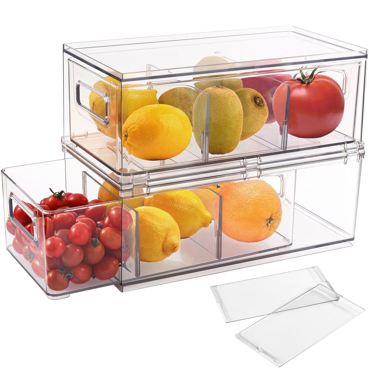 shopwithgreen Refrigerator Organizer Bins with Pullout Drawer Drawable Clear Fridge Drawer Organizer with Handle Plastic Kitchen Pantry Storage Containers 2 Pack 37QT