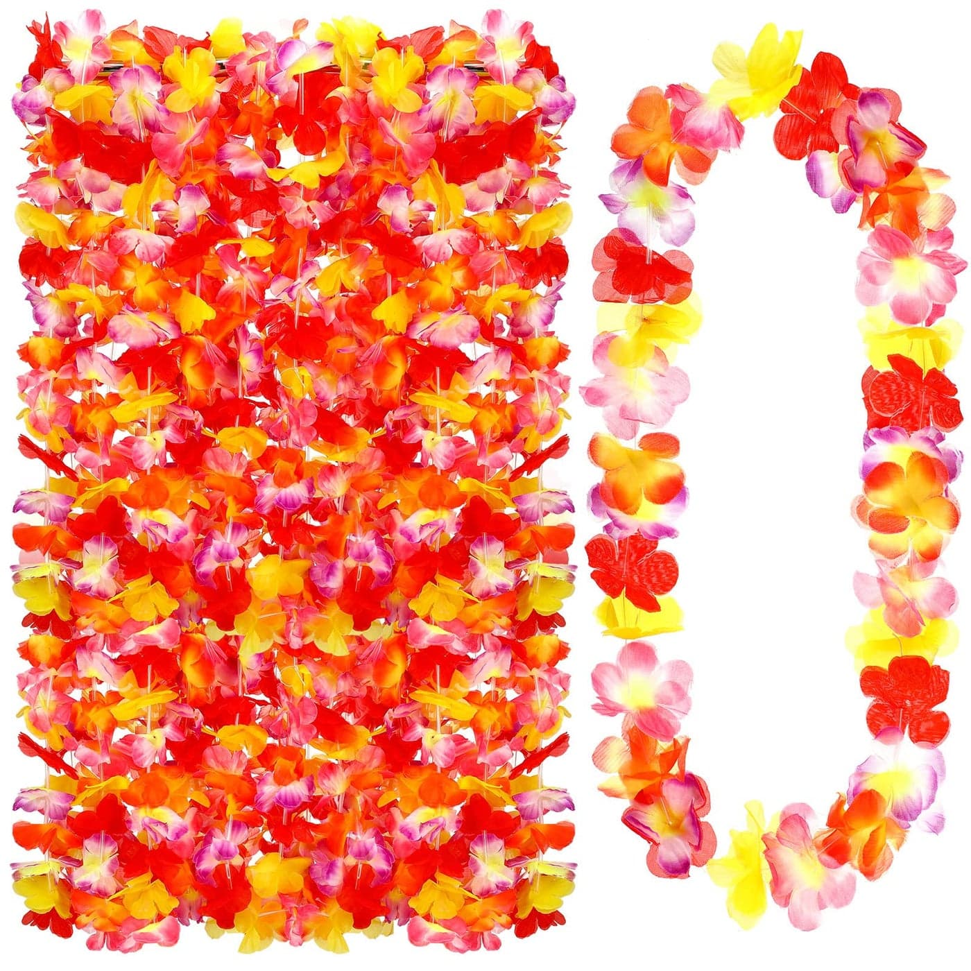 24 Counts Hawaiian Leis Necklace Tropical Flower Lei Floral Luau Party Decorations Hawaiian Flower Luau Necklaces Hula Dance Garland Headbands for Beach Birthday Wedding Party Multi Colors