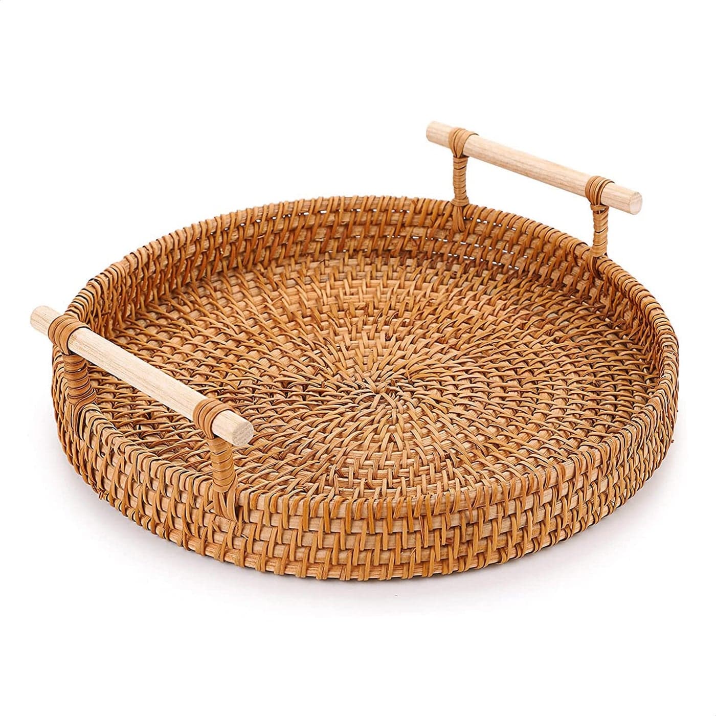 Round Rattan Tray 87Inch Handwoven Wicker Tray with Strong Base Cute Country Style Design Easy to Clean Wicker Trays for Decor Coffee Table Fruits Vegetables Bread Restaurant Kitchen Use