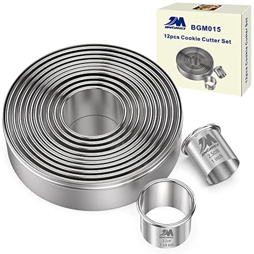 M JINGMEI Round Cookie Biscuit Cutter Set 12 Pieces Graduated Circle Pastry Cutters 188 Stainless Steel Cookie Cutters1inch 4 12inch Donut Cutter Ring Molds GIFT Package