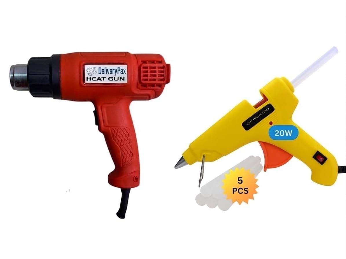 DELIVERYPAX 2000W Heat Gun with 20W Glue Gun & 5 Glue Sticks | Adjustable Temperature | Ideal for Industrial Use, Shrink Wrap, PVC, Paint Removal & DIY (Heat Gun + Glue Gun + Glue sticks)
