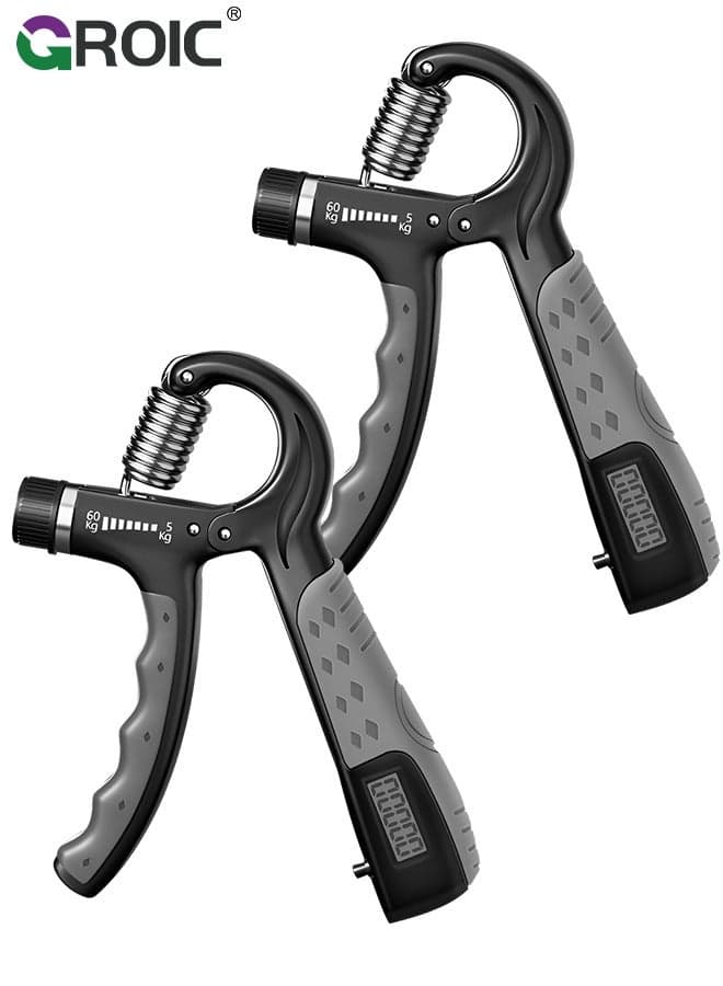 2 Pack Hand Grip Strengthener Adjustable Resistance 10-130 lbs Forearm Exerciser, Grip Strength Trainer for Muscle Building and Injury Recovery, Large Screen Electronic Counting Hand Grip