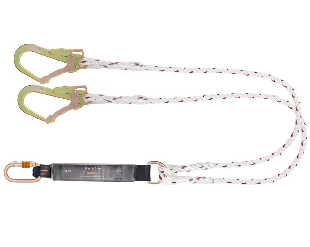 KARAM Forked Energy Absorbing Double Braided Rope Lanyard with 2 Hook | Fall Protection Safety Gear for High-Risk Work | PN351(2.0M)