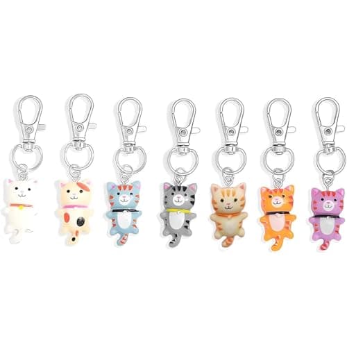 Fianoeir 7 Pcs Cat Keychain, Aesthetic Key Chains for Girls, Bag Charms with Cat Jewelry, Cute Keychain Set for Handbags and Gifts (Multicolor)