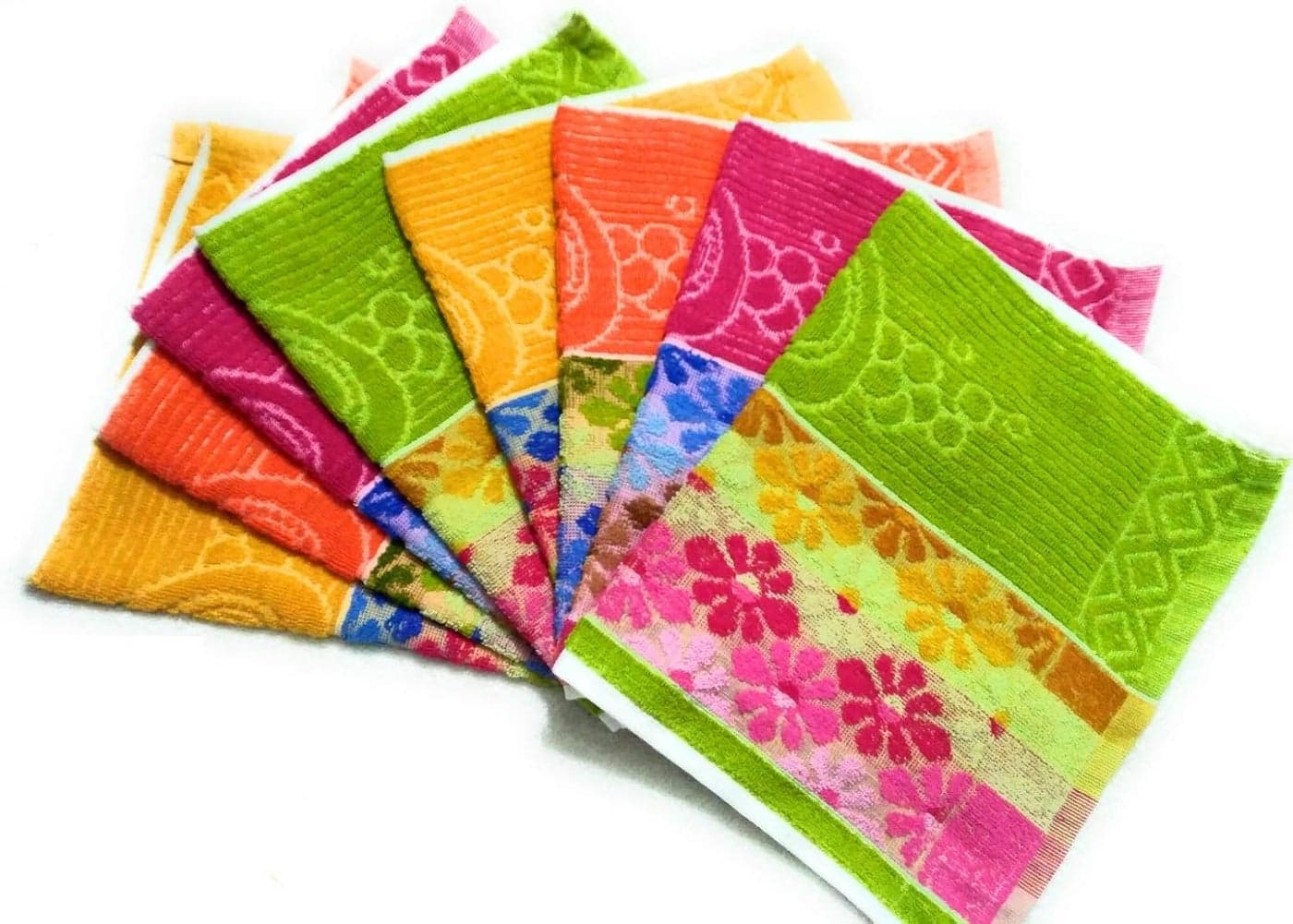 Cotton Colors Floral Design Hand Towels (Medium, Multicolor, Pack of 8)_t007