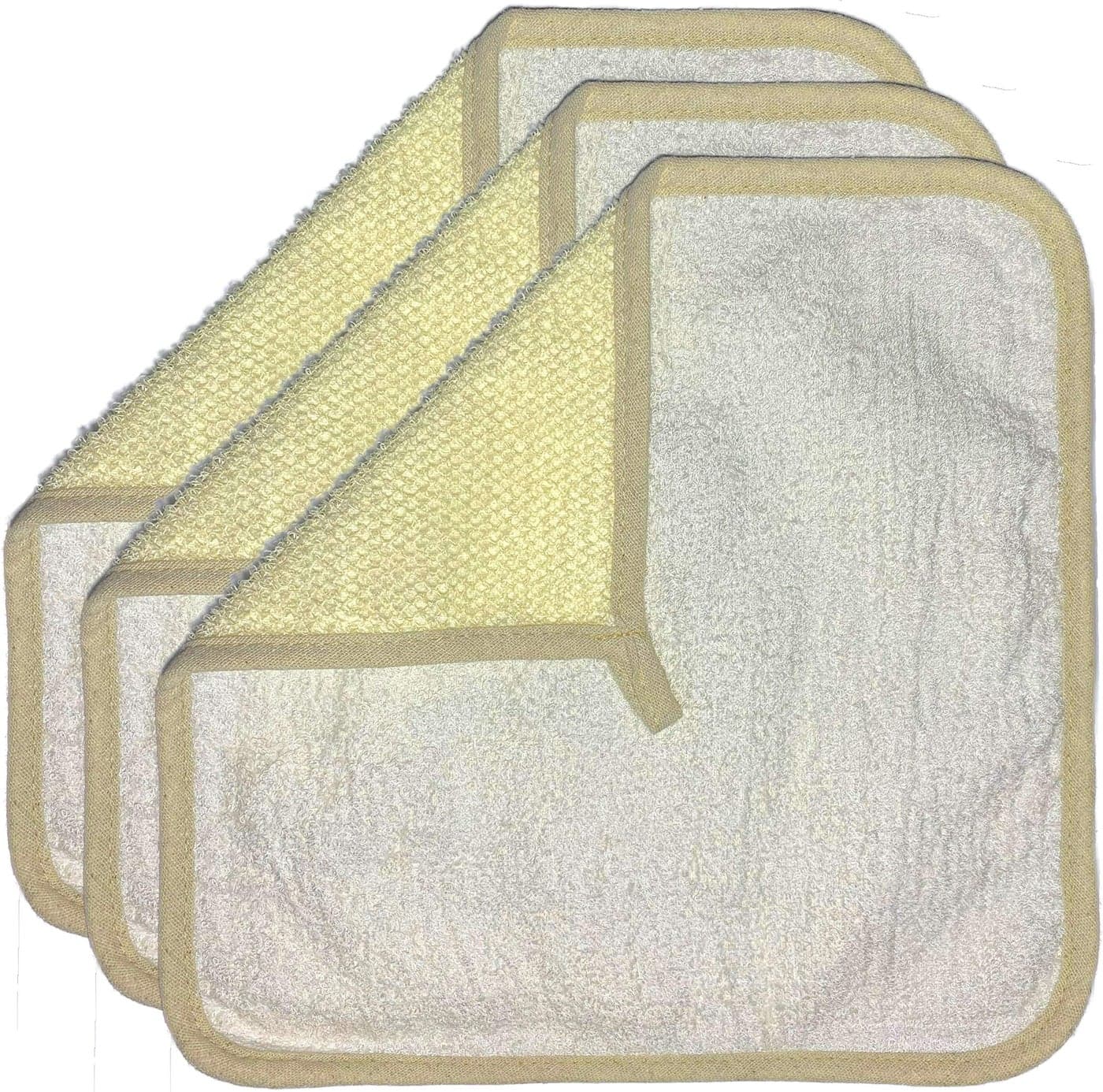 Mr.Cui'shop 3 Pack 12" Large XL Soft Weave Spa Exfoliating Face and Body Wash Cloths, Dual-Sided with Exfoliating Scrub and Soft Terry Cloth for Shower - Remove Dead Skin - Great for Skin in The Bath