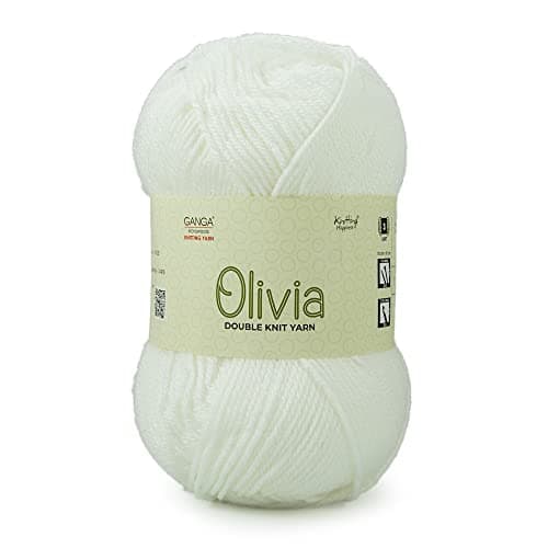 Ganga Acrowools Acrylic Olivia,Double Knit Yarn. Hand Knitting&Crochet Yarn. Oekotex Class 1 Certified. Pack of 2 Balls-100Gms Each. Shade No-Olv005, Cream