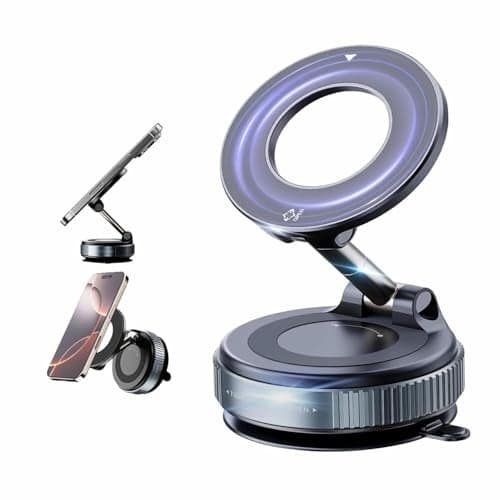 Humble® Vacuum Magnetic Car Phone Holder, 360° Adjustable Ultra-Strong Suction Cup Mount, MagSafe Compatible Phone Holder for Car, Gym, Mirror & Home, Works with All Smartphones – Black (MH07)