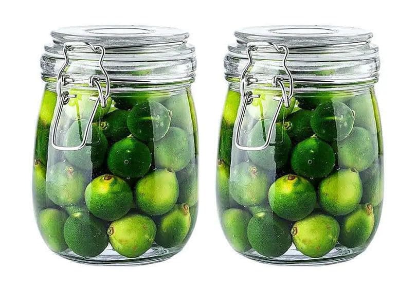Avastro Crystal Clear Round Shaped Wide Mouth Glass Jar with Leak Proof Rubber Gasket and Airtight Steel Clamp Lid and Silicon Seal Jar for Cookies Grains and Food Storage 800ml Pack of 2