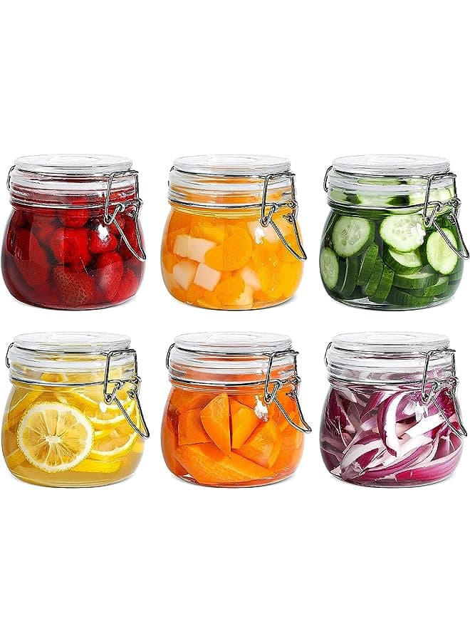 Glass Canister Set of 6 with Lids 17oz/500ML Food Storage Jar Round - Storage Container with Clear Preserving Seal Wire Clip Fastening for Kitchen Canning Cereal, Pasta, Sugar, Beans