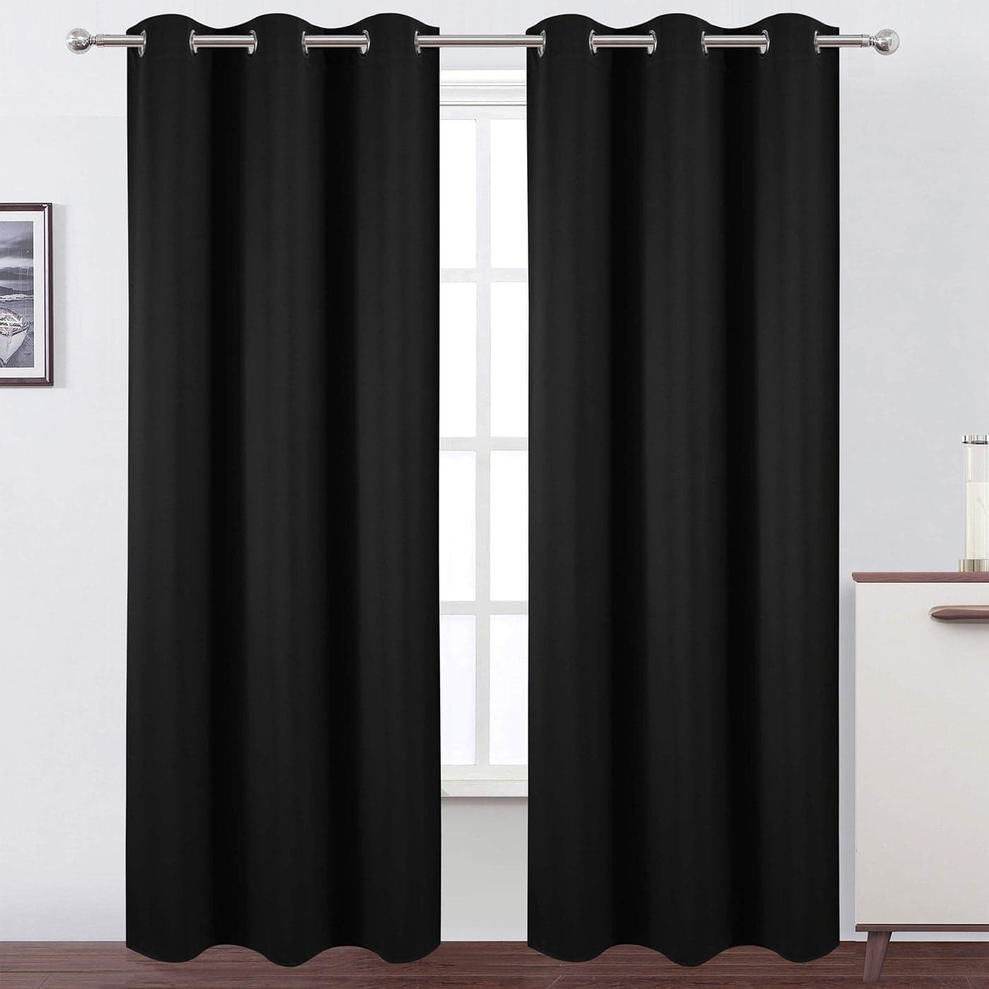 LEMOMO Black Thermal Blackout Curtains38 x 84 InchSet of 2 Panels Room Darkening Curtains for Bedroom