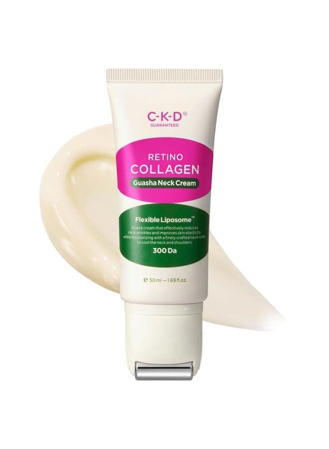 CKD Retino Collagen Gua Sha Neck Cream with Stainless Steel Roller – Neck & Jawline Tightening, Lifting, Youthful-Looking Skin Treatment, Anti-Aging Korean Skin Care, 1.69 fl oz