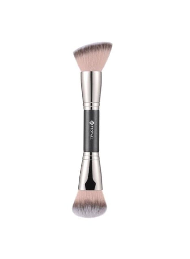 TEOYALL DualEnded Foundation Blending Brush Flat Angled Kabuki and Domed Cheek Synthetic Bristles for Liquid Cream Powder