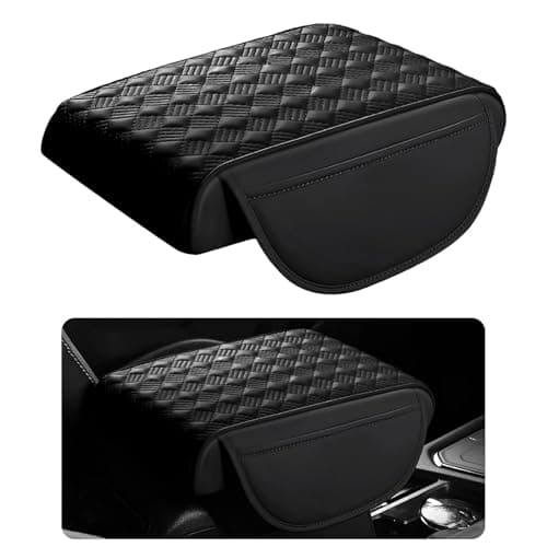 Hbxdeco Car Armrest Cushion 12283 Leather Auto Memory Foam Center Console Pad with Storage Pocket Waterproof AntiScratch Elbow Pillow Armrest Seat Box Protector Universal Fit Black
