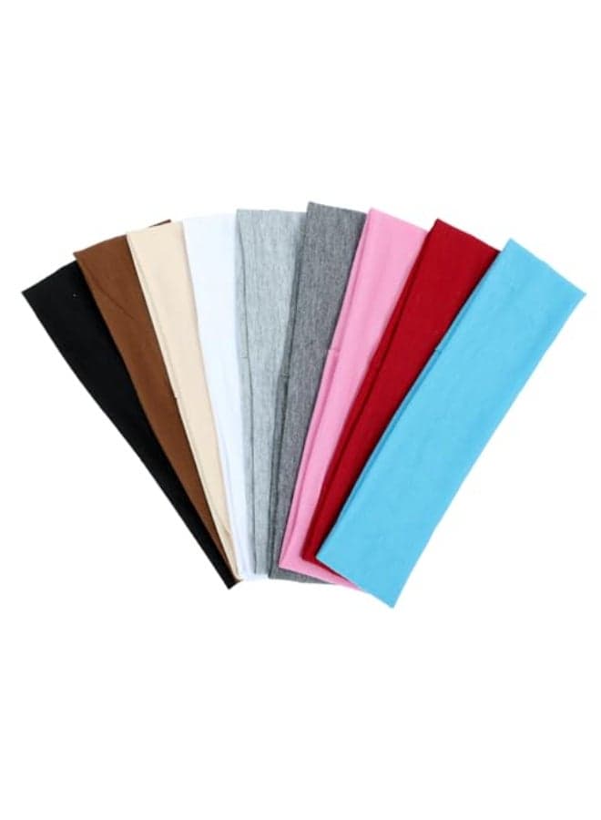 9Pcs Headbands for Women Non Slip Headband Soft Elastic Hair Bands for Womens Hair Fashion Cotton Cloth Stretchy Sweat Bands Headbands for Sports Makeup Gym Running Yoga Workout 9ColorsB