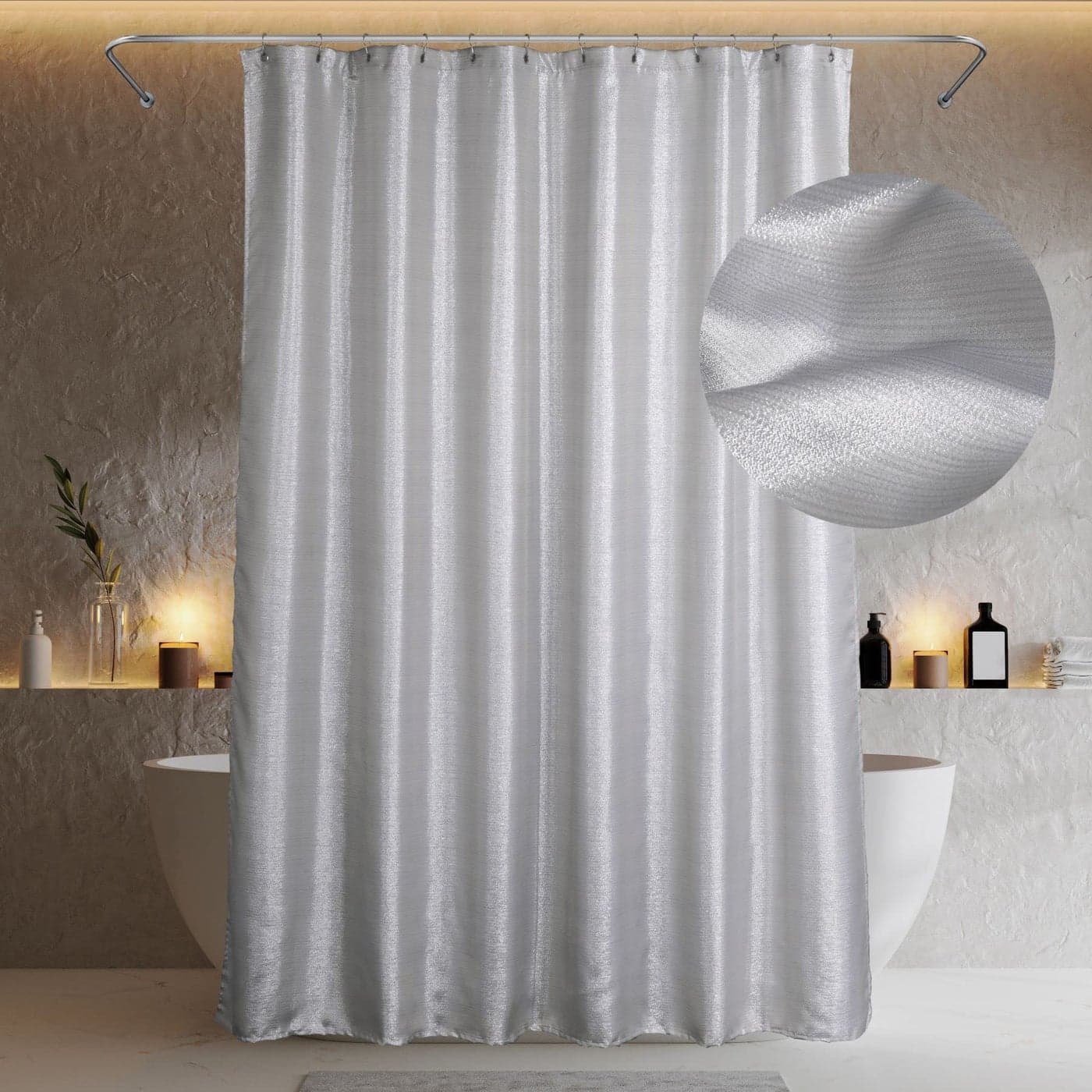 Popkozzi Silver Shower Curtains for Bathroom 78 Inch Glitter Sparkle Bling Light Grey Fabric Shower Curtain Waterproof Washable Luxury Elegant Fancy Glam Metallic Shimmer Bath Curtain 72x78