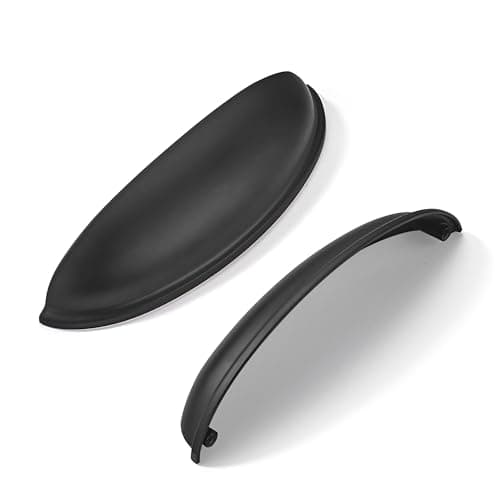 khtumeware 5 Pack 3" Drawer Pulls Matte Black Cabinet Cup Pulls Kitchen Hardware Cabinet Handles Drawer Handles Knobs 3 inch Hole Center