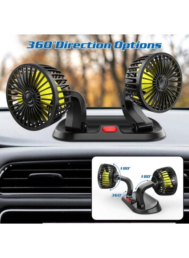 360 Degree Rotating Car Fan for Cars Trucks SUVs and RVs Keep passengers comfortable with this versatile dual-head car fan. Its fully adjustable rotating design ensures airflow reaches every corner of the vehicle, while the compact construction allows convenient placement without taking up valuable