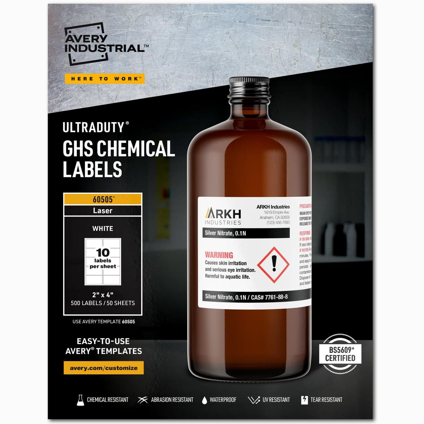 Avery UltraDuty GHS Chemical Labels for Laser Printers Waterproof UV Resistant 2 x 4 5 Packs 60505
