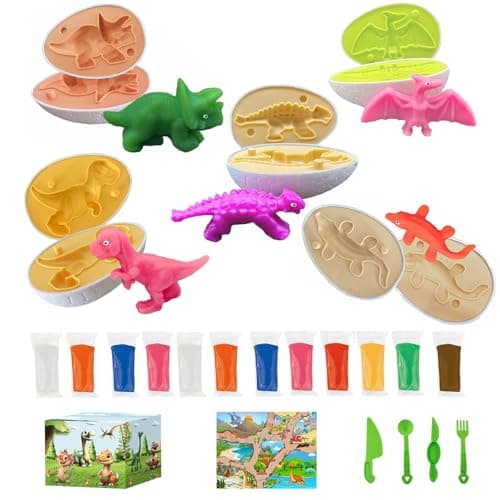 Fuijeuj Playdough Dinosaur Eggs Sets for Kids Ages 36Dino Dough Play Molds Toys GiftsPlay Clay Accessories Dinosaur Toys Present for 3 4 5 6 7 8 Year Old Girls Boys