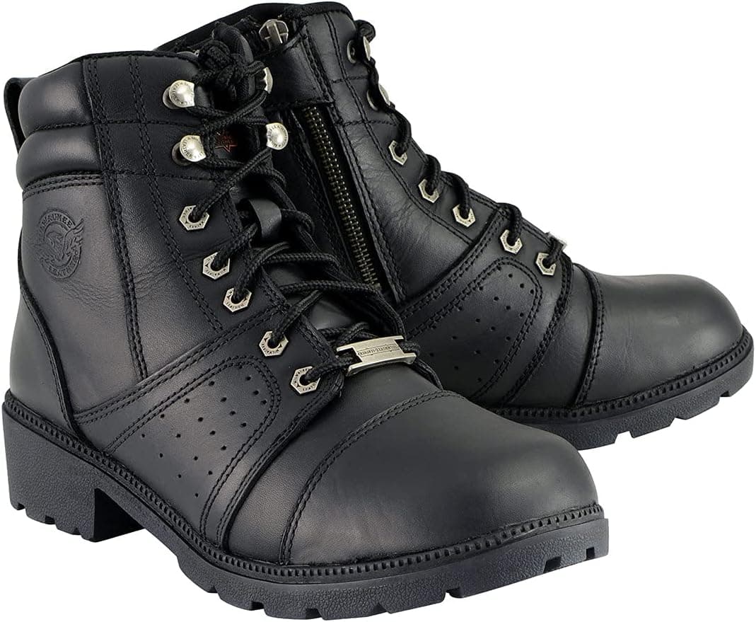Milwaukee Leather Women's Lace-Up Boots with Side Zipper