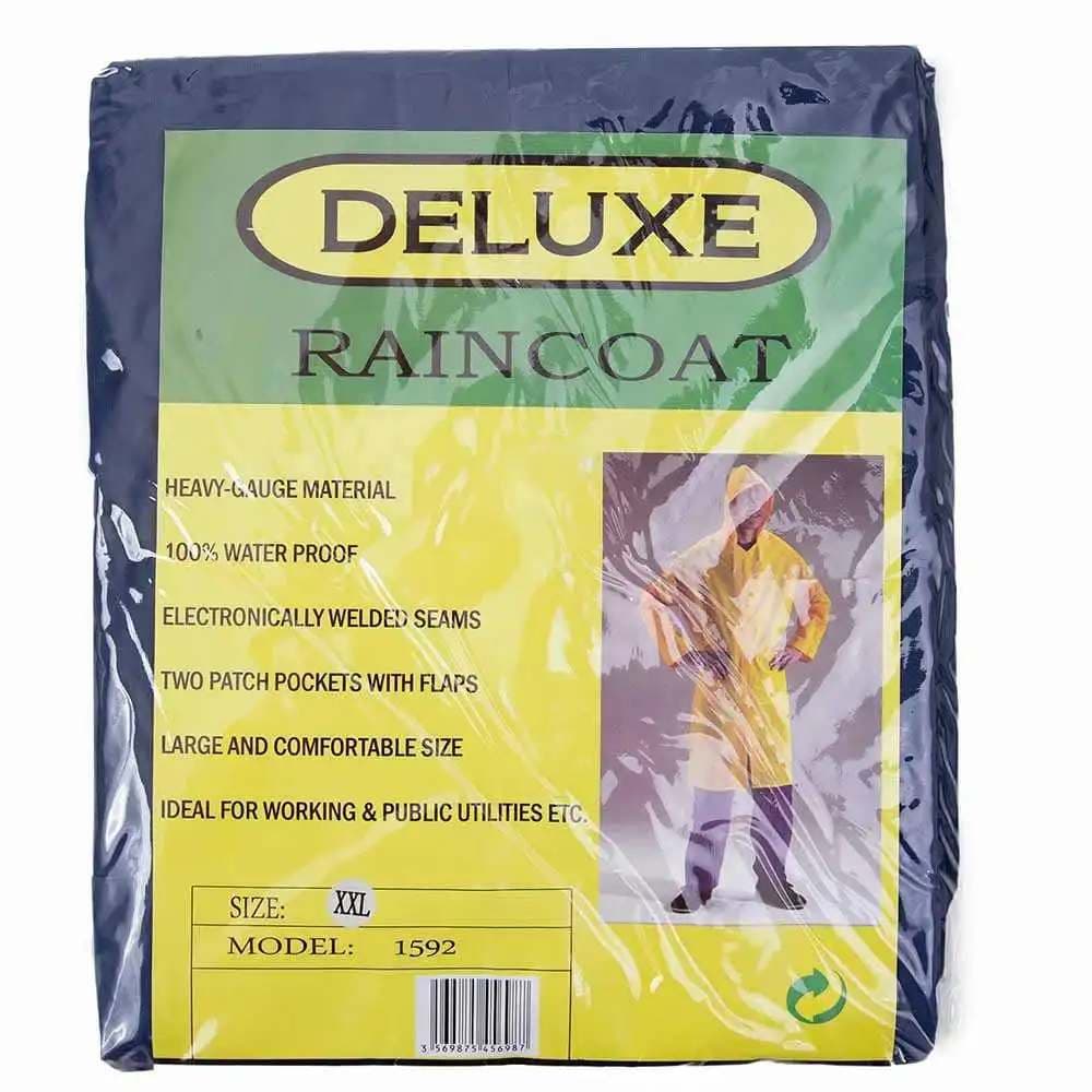 Deluxe Rain Coat, Polyester Material, 100 % Water Proof Light Weight Rain Coat XXL- Blue
