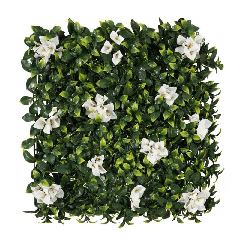 StylishWalls Artificial Grass for Wall Decoration (12 Pcs); Plastic Grass Mat; Vertical Garden Artificial Wall Plants; Grass Tiles (Green with Large White Flowers; 50cm X 50cm X 5cm; Pack of 12)