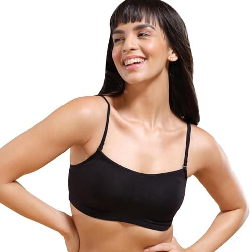 Enamor A022 Basic Cotton Stretch Cami with Detachable Straps Bra - Non-Padded Wirefree High Coverage - Black