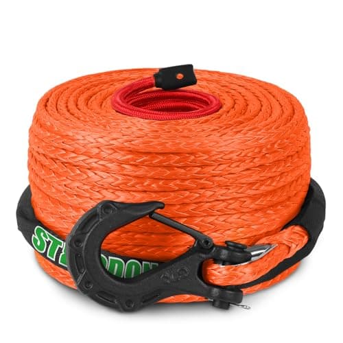 STEGODON Synthetic Winch Rope, 3/8" x100ft 23809LBS Dyneema Winch Rope 3/8 Heavy Duty Winch Cable with Protective Sleeve Forged Winch Hook for 4WD Off Road Vehicle Truck SUV (Orange)