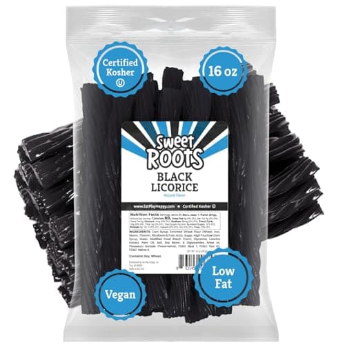 Sweet Roots Black Licorice Twists – 1 Bag (16 oz) – Jumbo Size Candy Sticks | Vegan, Fat Free, Kosher | Soft Gourmet Licorice Candy with Classic Black Licorice Flavor