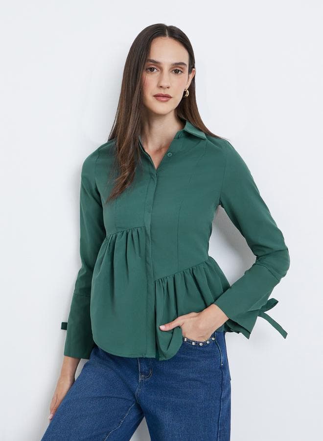 Styli Women Green Asymmetric Style Peplum Shirt — M