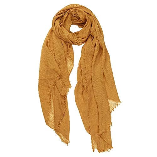 XRDSS Summer Cotton Blend Crinkle Vintage Soft Scarf with Fringed Edges 35" × 70" (Yellow)