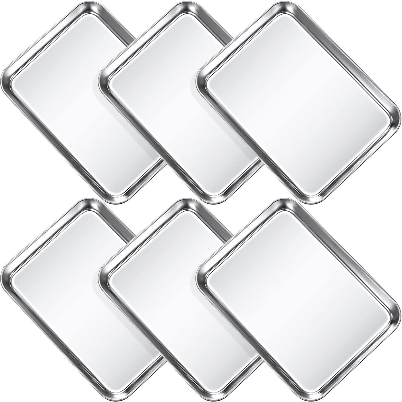 Potchen 6 Pcs Baking Sheet Pan Set 9 x 67 x 1 inches Cookie Sheet Small Toaster Oven Pans Stainless Steel Tray Barbecue Grill Pan Rectangle Trays Oven Nonstick Easy Clean