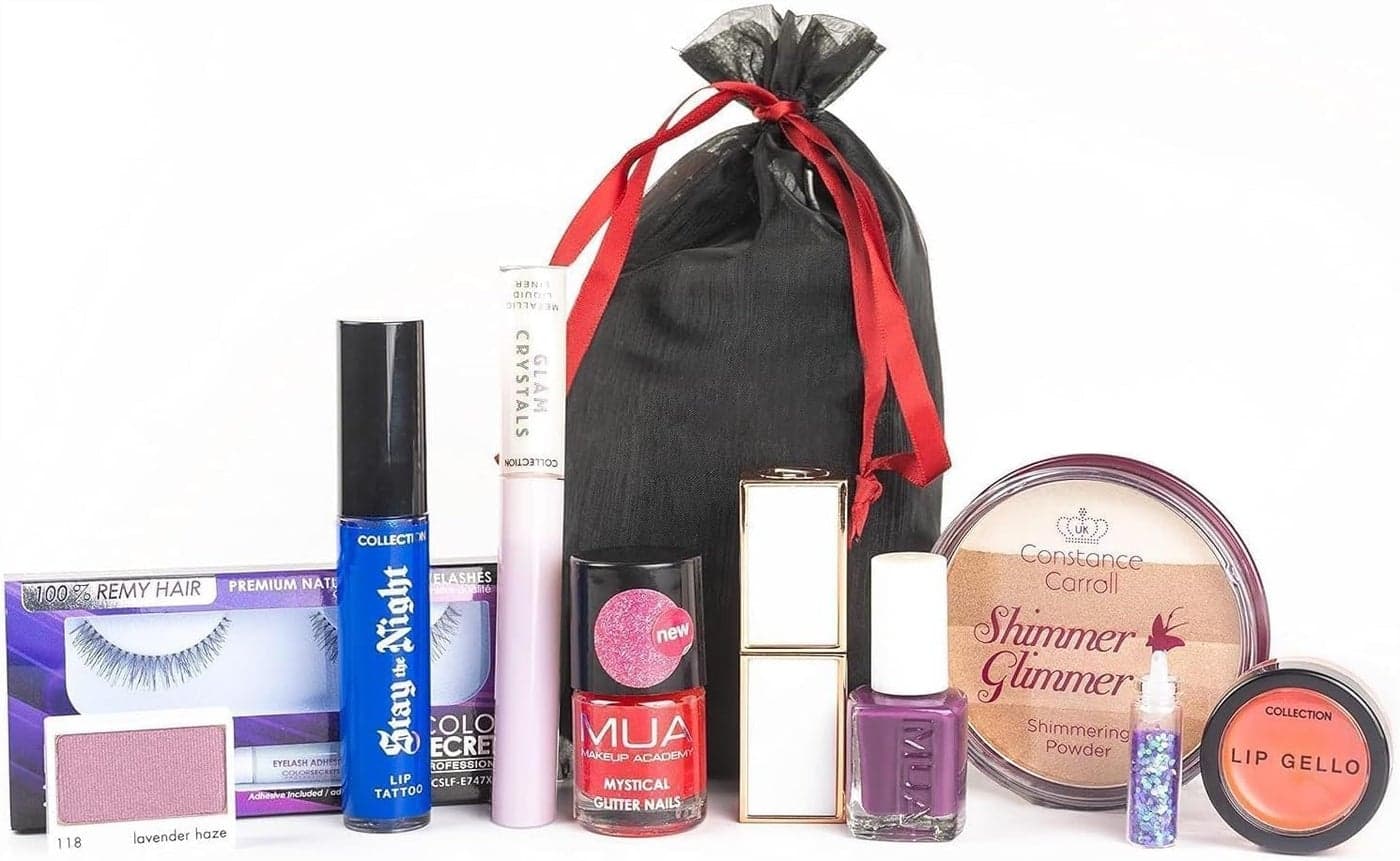 Glamza Makeup Set 10 Piece Lucky Dip Gift Kit for Women Teenage Girls Includes 10 Makeup Items in Black Organza Beauty Bag