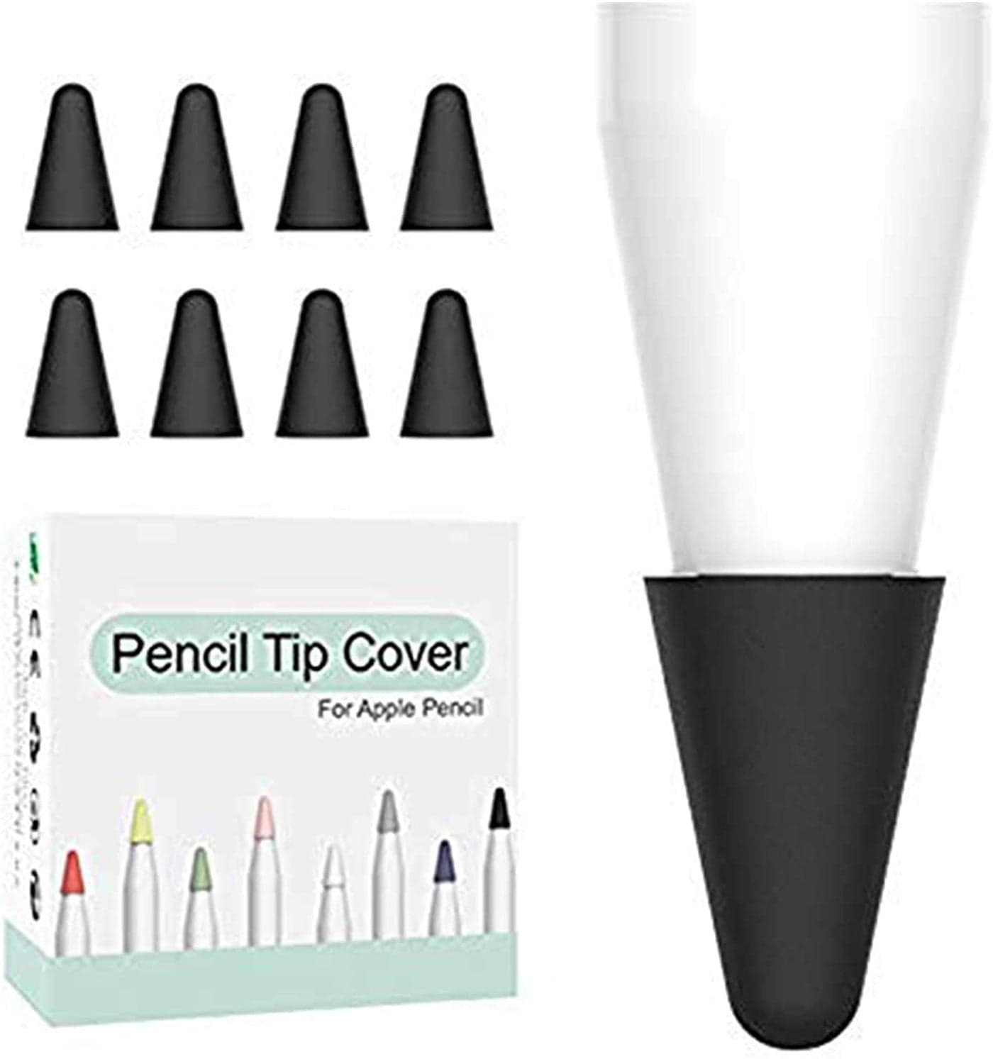 OJOS 8 Pcs Silicone Pencil Nib/Tip Protector Cap for Drawing Noiseless Compatible for Apple Pencil 1st/2nd Replacement Non-Slip Writing Nib/Tip Protector (Black)