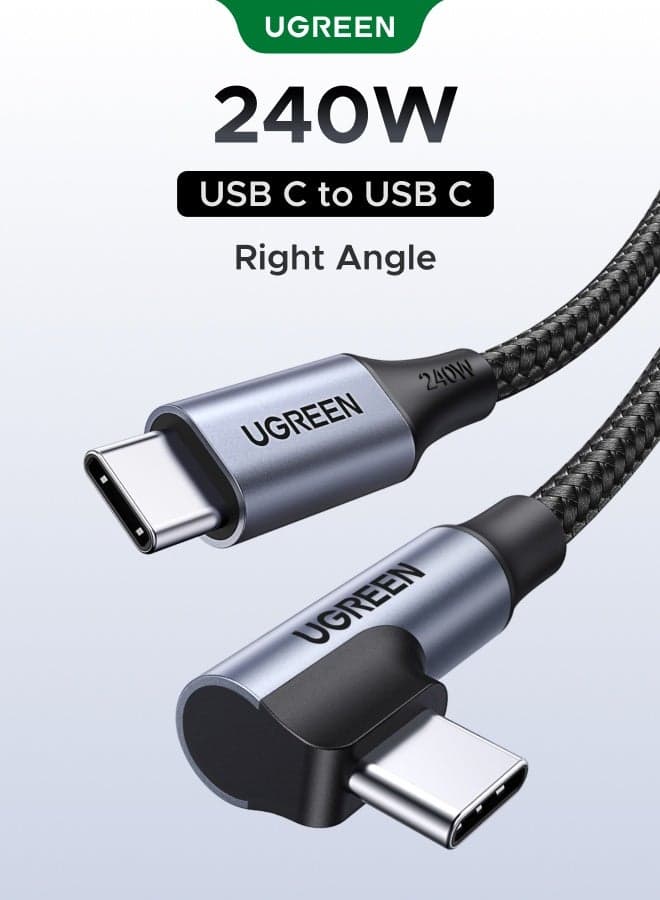 240W Right Angle USB C to USB C Cable, 90-Degree Angle PD Fast Charging, 48V 5A Type-C Charger Cord Compatible with MacBook Pro/Air, iPad Pro 2024, iPhone 17/16/15 Pro Max, Galaxy S25, 2M