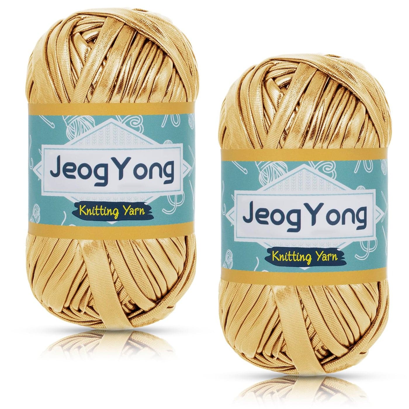 JeogYong 2 Skein Metallic TShirt Yarn 2 x 100g2 x 49yd Polyester Knitting Fabric Ribbon Yarn Chunky Crochet Tape for Crocheting Bags Baskets Home Decor DIY Crafts Golden