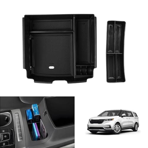 Autorder 2PCS Center Console Organizer for Kia Carnival 20222025 2026 Accessories Armrest Storage Box Secondary Insert Tray with Black AntiSlip MatFront Tray Armrest Organizer