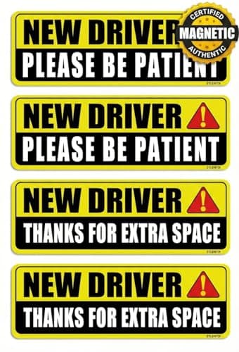 Zylentix New Driver Magnet for Car 4 Pack Please Be Patient Student Driver Safety Warning Signs Reflective HeavyDuty Removable Bumper Sticker for Beginners Teen Drivers 10x34