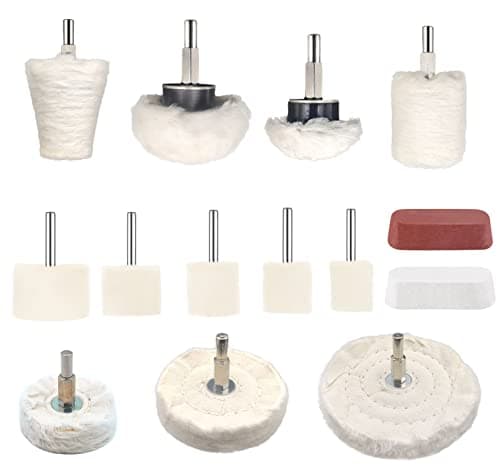 Tworider 14 Pcs Polishing Wheel Kit for Drill Buffing Pad Set With 2 Compounds and 5 Felt Wheels for Aluminum Stainless Steel Chrome Metal Glass Car Detailing