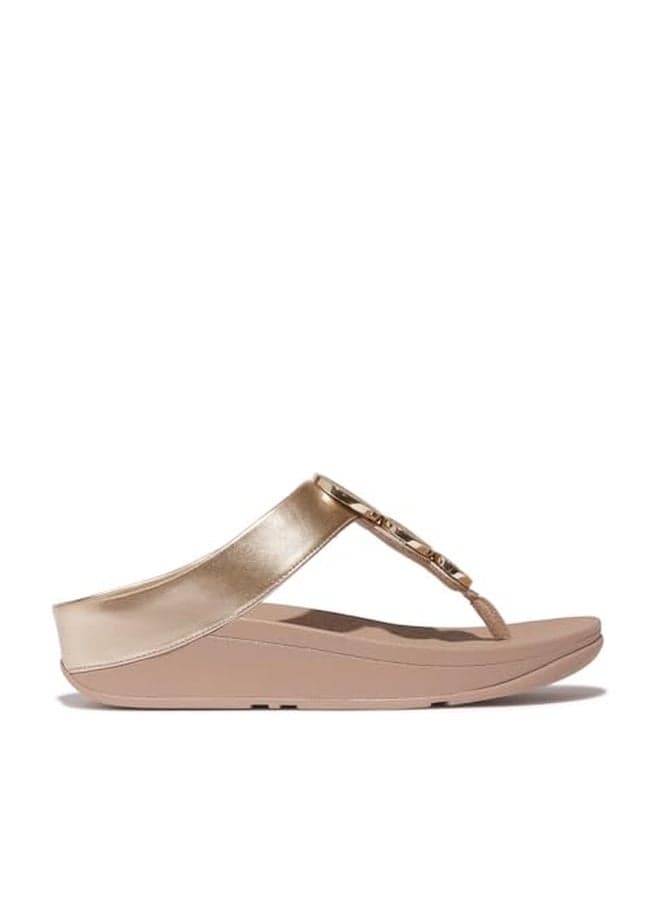 FitFlop Women's Halo Bead-Circle Toe-Post Sandals Wedge, Metallic Latte Beige, 6