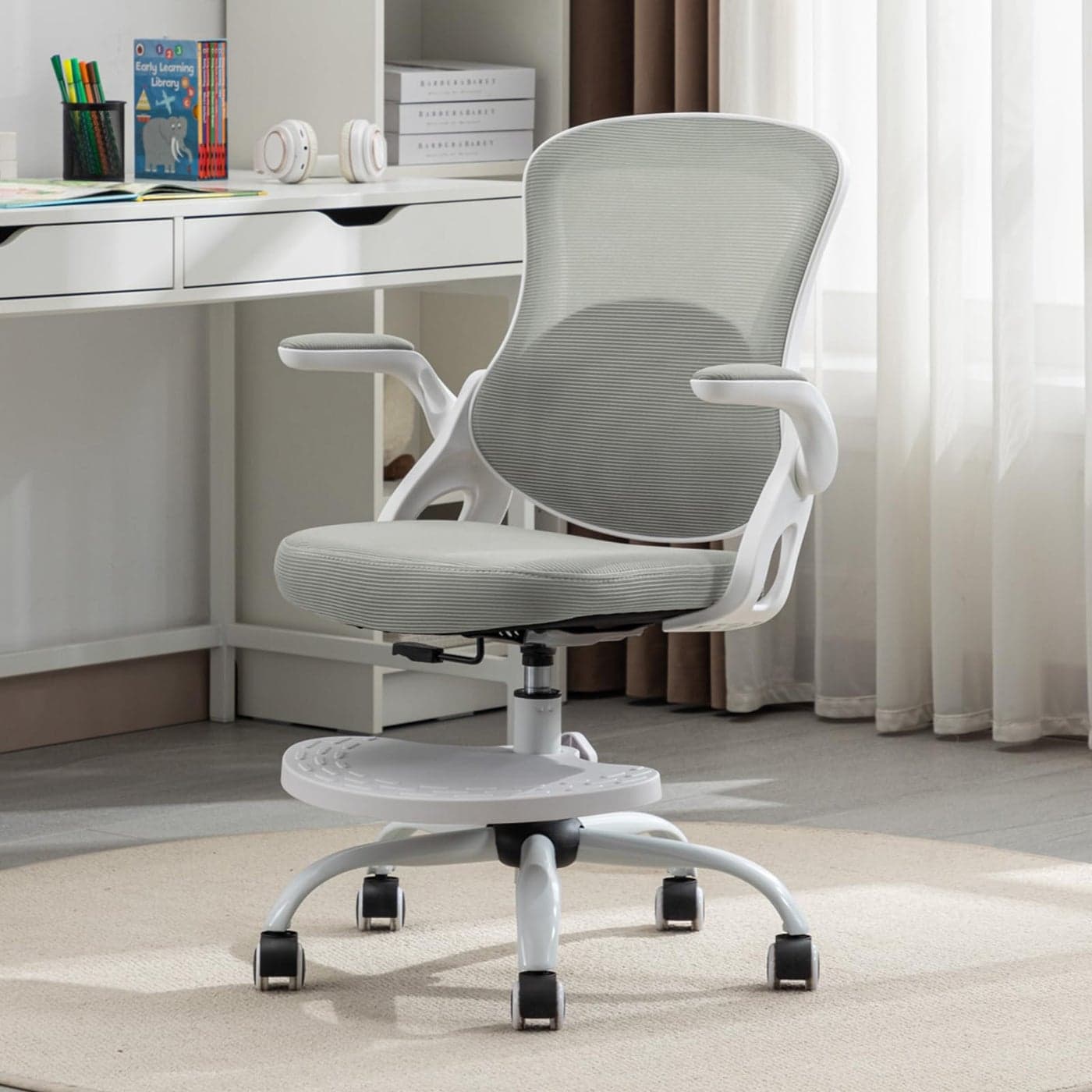 Kids Desk ChairErgonomic Study Chair with Adjustable HeightSwivel Mesh Desk Chair with WheelsHome Office Chair for Children in Home Bedroom Grey