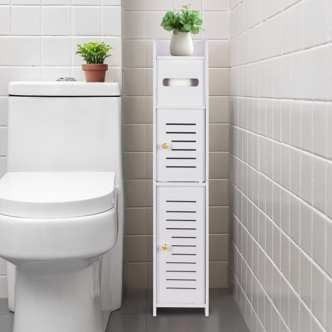 LuiceABC Toilet Paper Holder Stand Over The Toilet Storage Cabinet for Bathroom Slim Corner Shelf for Small Space Storage Small Bathroom Storage Cabinet with Doors White