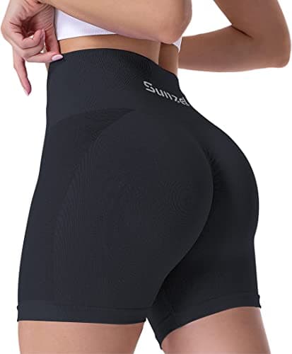 Sunzel Workout Biker Shorts Women Scrunch Butt Lifting Seamless Shorts High Waist Stretch Booty Short for Gym Yoga Running, Black X-Small